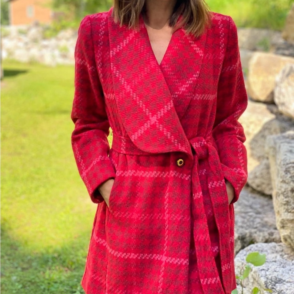 CAbi Red Check Evita Coat Jacket, Style #4295, Size M - Picture 4 of 10